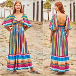 Anthropologie x Farm Rio Striped Scarf V-Neck Maxi Dress Size M